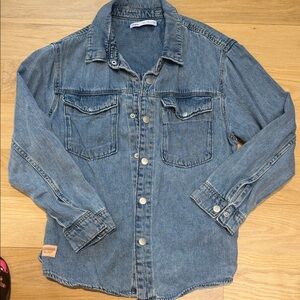 Zara Light Blue Denim Button-Down Shirt